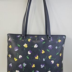 Kate Spade Black Tote with Purple and Yellow Floral Design